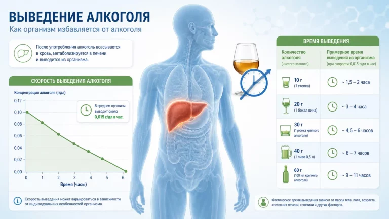 Картинка для статьи: Скорость выведения алкоголя из организма: таблицы, расчёты и клинические рекомендации
